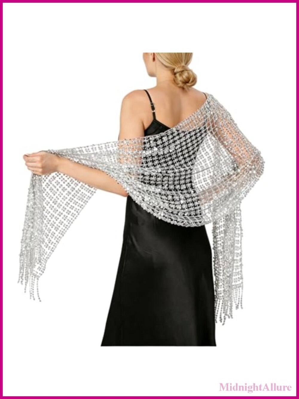 Sparkle Sequin Mesh Shawl Fringe Evening Wrap